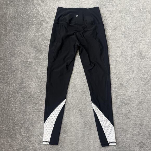 Peloton Leggings Womens Small Black White Cycling Yoga Pants Athletic Mesh - Picture 9 of 11